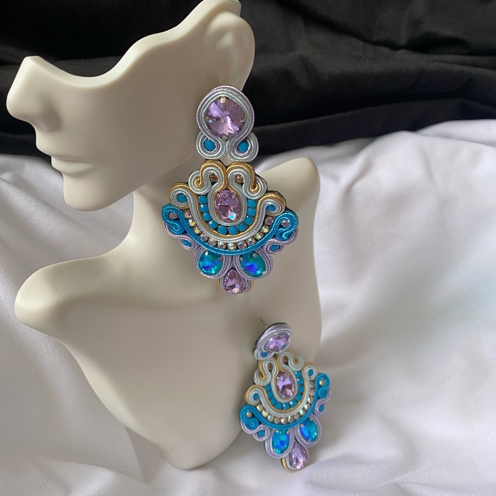 Elegant Blue and Purple Statement Earrings